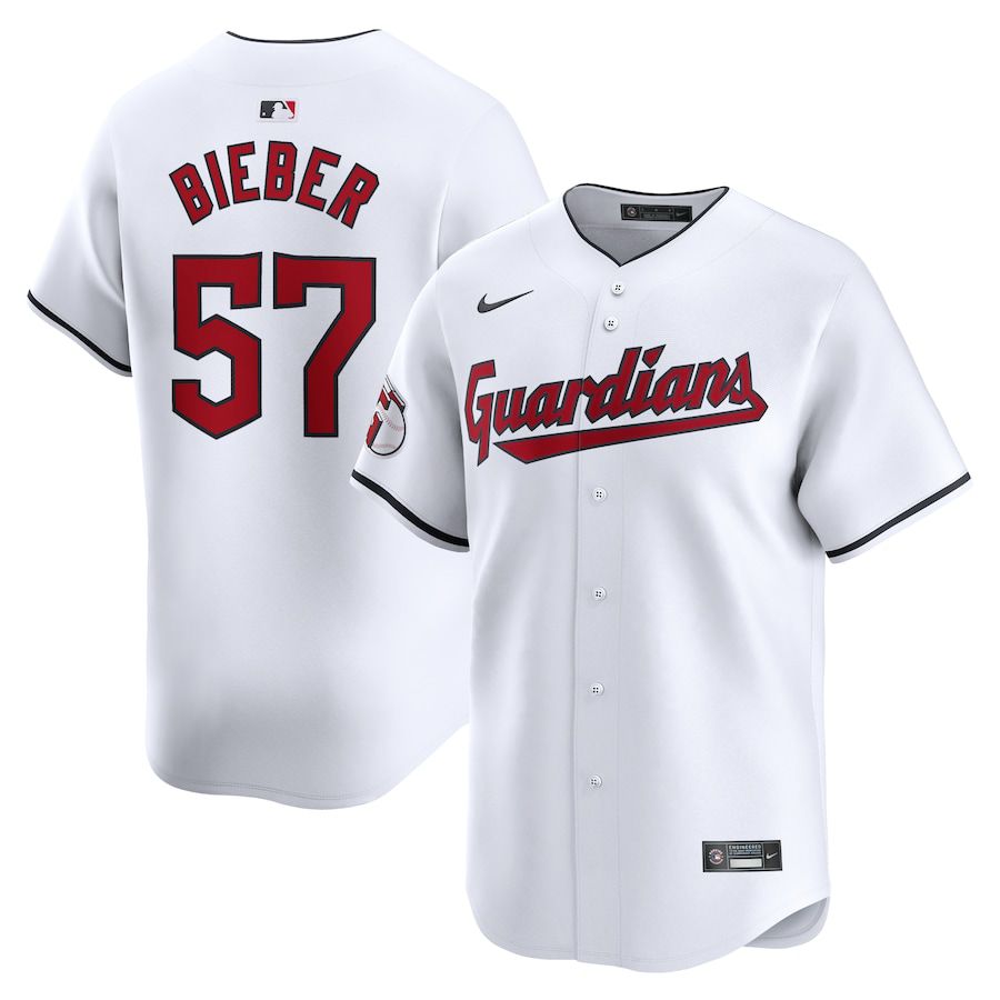 Men Cleveland Guardians #57 Shane Bieber Nike White Home Limited Player MLB Jersey